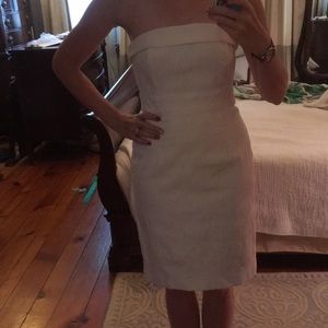 Strapless ivory paisley print jacquard dress